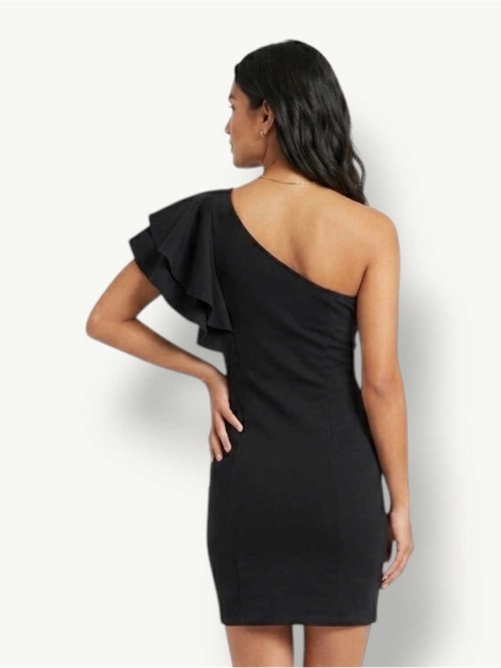 Elegant One-Shoulder Black Ruffle Dress - Picture 2 of 6